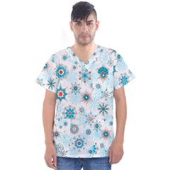 Beautifule Snowflake Decorative Pattern Seamless Men s V-neck Scrub Top