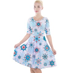 Beautifule Snowflake Decorative Pattern Seamless Quarter Sleeve A-line Dress