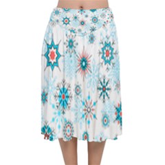 Beautifule Snowflake Decorative Pattern Seamless Velvet Flared Midi Skirt