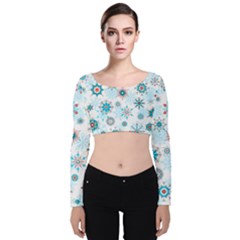 Beautifule Snowflake Decorative Pattern Seamless Velvet Long Sleeve Crop Top