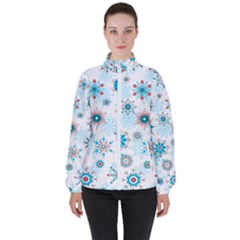 Beautifule Snowflake Decorative Pattern Seamless Women s High Neck Windbreaker