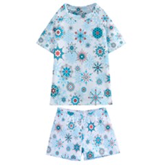 Beautifule Snowflake Decorative Pattern Seamless Kids  Swim Tee And Shorts Set