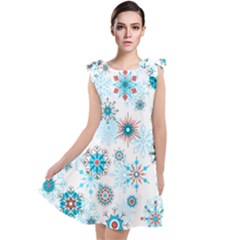 Beautifule Snowflake Decorative Pattern Seamless Tie Up Tunic Dress