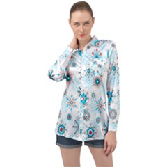 Beautifule Snowflake Decorative Pattern Seamless Long Sleeve Satin Shirt