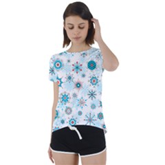 Beautifule Snowflake Decorative Pattern Seamless Short Sleeve Foldover Tee