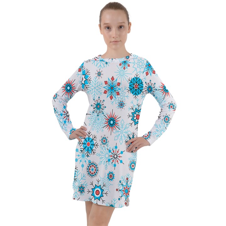 Beautifule Snowflake Decorative Pattern Seamless Long Sleeve Hoodie Dress