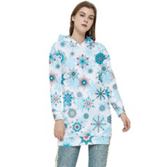 Beautifule Snowflake Decorative Pattern Seamless Women s Long Oversized Pullover Hoodie