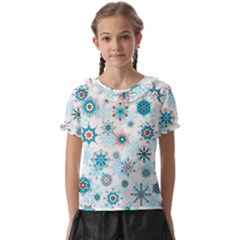 Beautifule Snowflake Decorative Pattern Seamless Kids  Frill Chiffon Blouse