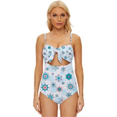 Beautifule Snowflake Decorative Pattern Seamless Knot Front One-piece Swimsuit