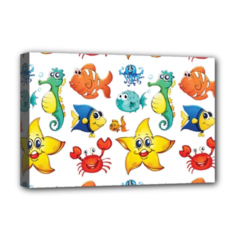 Fish Ocean Water Sea Life Seamless Background Deluxe Canvas 18  X 12  (stretched)