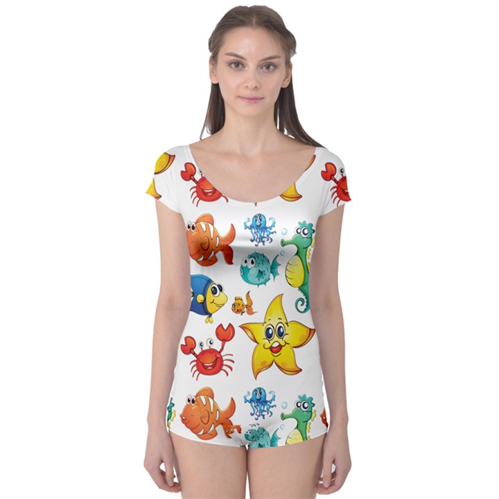 Fish Ocean Water Sea Life Seamless Background Boyleg Leotard 