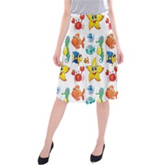 Fish Ocean Water Sea Life Seamless Background Midi Beach Skirt