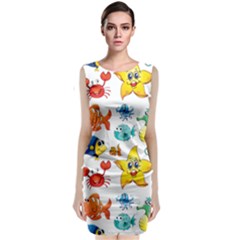 Fish Ocean Water Sea Life Seamless Background Classic Sleeveless Midi Dress