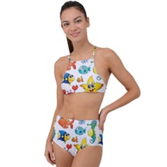 Fish Ocean Water Sea Life Seamless Background High Waist Tankini Set