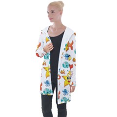 Fish Ocean Water Sea Life Seamless Background Longline Hooded Cardigan by Jancukart