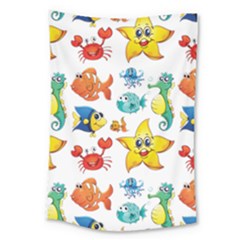 Fish Ocean Water Sea Life Seamless Background Large Tapestry