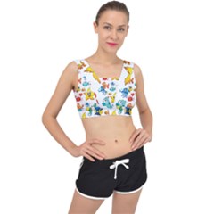 Fish Ocean Water Sea Life Seamless Background V-back Sports Bra