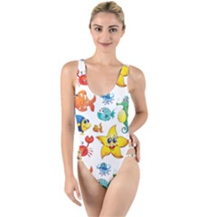 Fish Ocean Water Sea Life Seamless Background High Leg Strappy Swimsuit