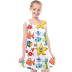 Fish Ocean Water Sea Life Seamless Background Kids  Cross Back Dress by Jancukart