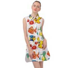 Fish Ocean Water Sea Life Seamless Background Sleeveless Shirt Dress