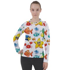 Fish Ocean Water Sea Life Seamless Background Women s Pique Long Sleeve Tee