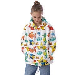 Fish Ocean Water Sea Life Seamless Background Kids  Oversized Hoodie by Jancukart