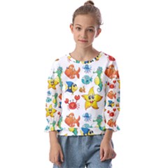 Fish Ocean Water Sea Life Seamless Background Kids  Cuff Sleeve Top