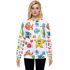 Fish Ocean Water Sea Life Seamless Background Hidden Pocket Sweatshirt