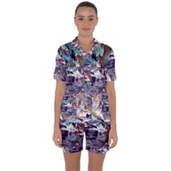 Abstract Cross Currents Satin Short Sleeve Pajamas Set by kaleidomarblingart