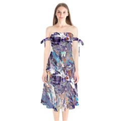 Abstract Cross Currents Shoulder Tie Bardot Midi Dress by kaleidomarblingart