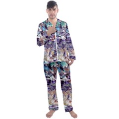 Abstract Cross Currents Men s Long Sleeve Satin Pajamas Set by kaleidomarblingart