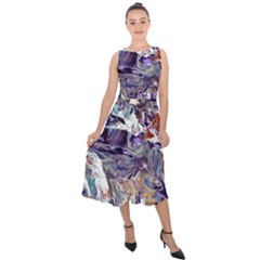 Abstract Cross Currents Midi Tie-back Chiffon Dress by kaleidomarblingart