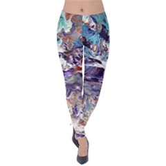 Abstract Cross Currents Velvet Leggings by kaleidomarblingart