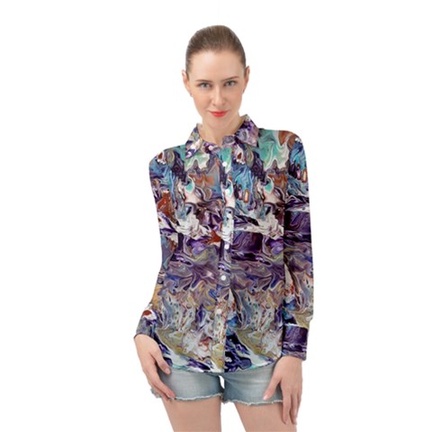 Abstract Cross Currents Long Sleeve Chiffon Shirt by kaleidomarblingart