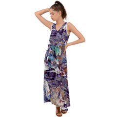 Abstract Cross Currents V-neck Chiffon Maxi Dress by kaleidomarblingart