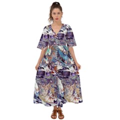 Abstract Cross Currents Kimono Sleeve Boho Dress