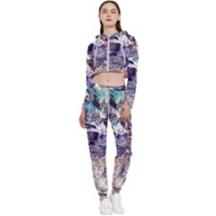 Abstract Cross Currents Cropped Zip Up Lounge Set by kaleidomarblingart