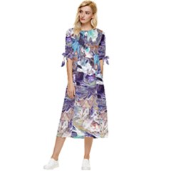 Abstract Cross Currents Bow Sleeve Chiffon Midi Dress by kaleidomarblingart