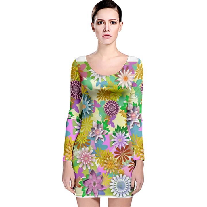 Illustration-pattern-abstract Long Sleeve Velvet Bodycon Dress