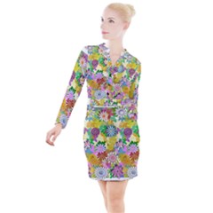 Illustration-pattern-abstract Button Long Sleeve Dress by Pakrebo