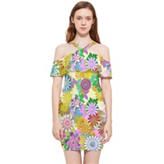 Illustration-pattern-abstract Shoulder Frill Bodycon Summer Dress by Pakrebo