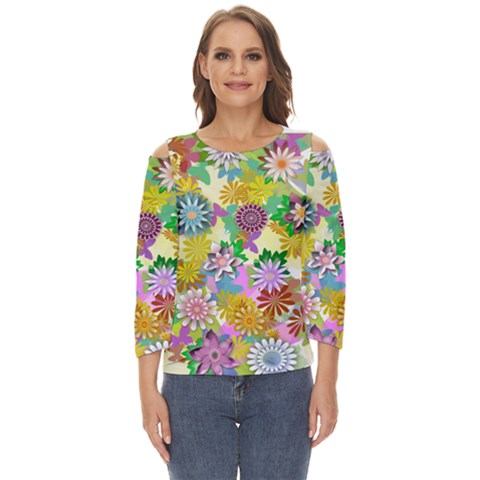 Illustration-pattern-abstract Cut Out Wide Sleeve Top by Pakrebo