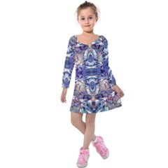 Amethyst Repeats Kids  Long Sleeve Velvet Dress by kaleidomarblingart