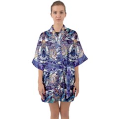 Amethyst Repeats Half Sleeve Satin Kimono  by kaleidomarblingart