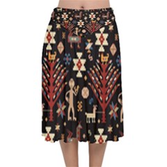 Carpet-symbols Velvet Flared Midi Skirt