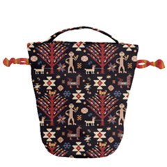 Carpet-symbols Drawstring Bucket Bag by Gohar