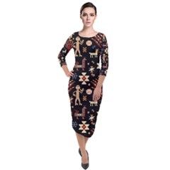 Carpet-symbols Quarter Sleeve Midi Velour Bodycon Dress by Gohar