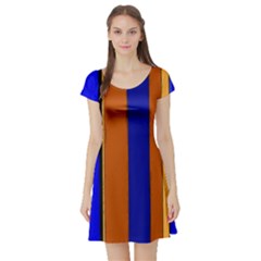 Abstract Blue And Orange 930 Short Sleeve Skater Dress