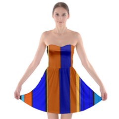 Abstract Blue And Orange 930 Strapless Bra Top Dress