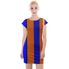 Abstract Blue And Orange 930 Cap Sleeve Bodycon Dress